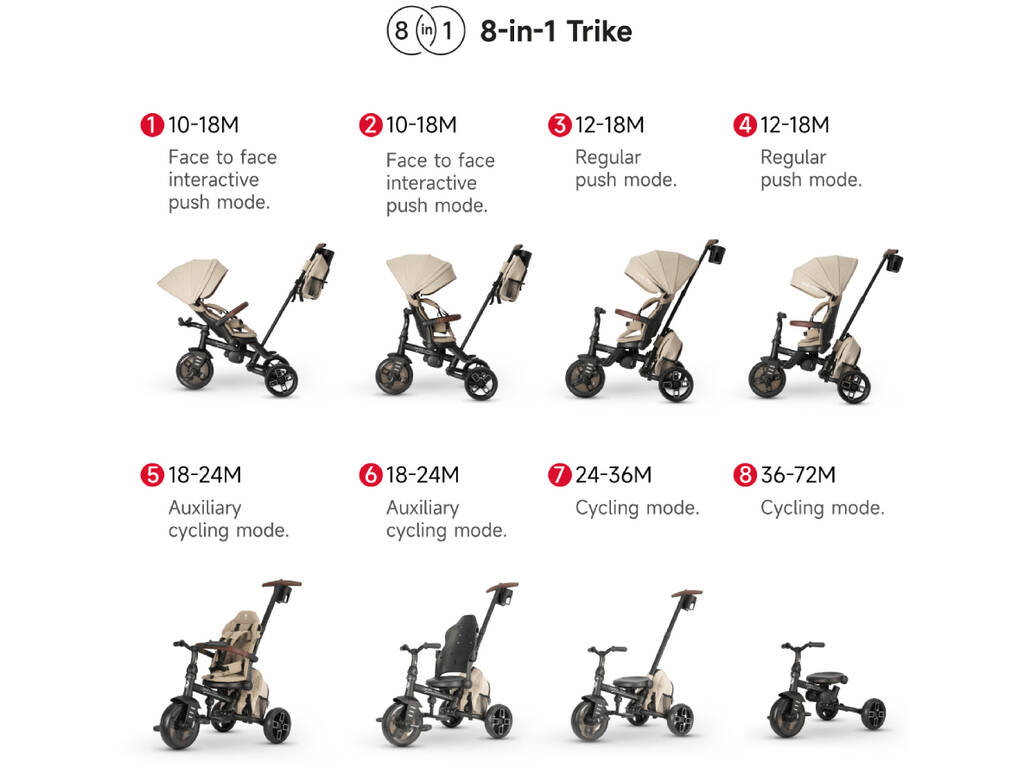 Triciclo Comfo Max 8 en 1 Beige Plegable