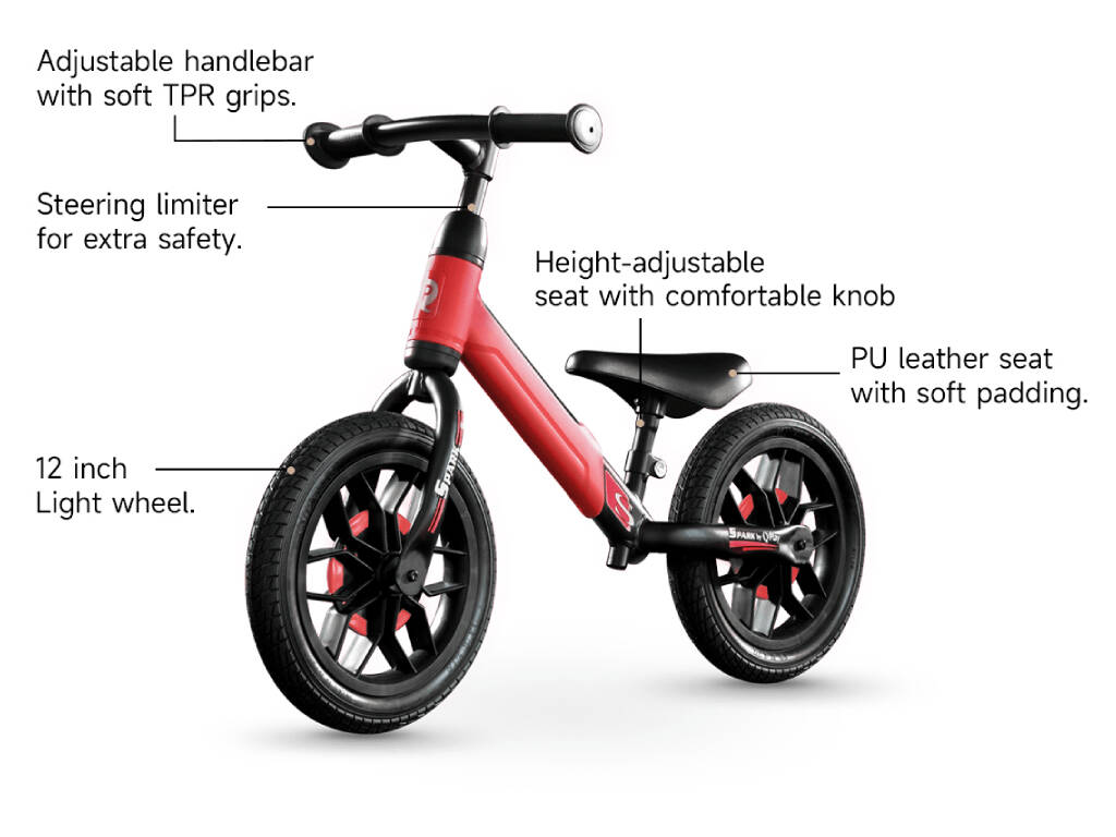 Bicicleta sin Pedales Spark Roja 12” con Luces LED en las Ruedas