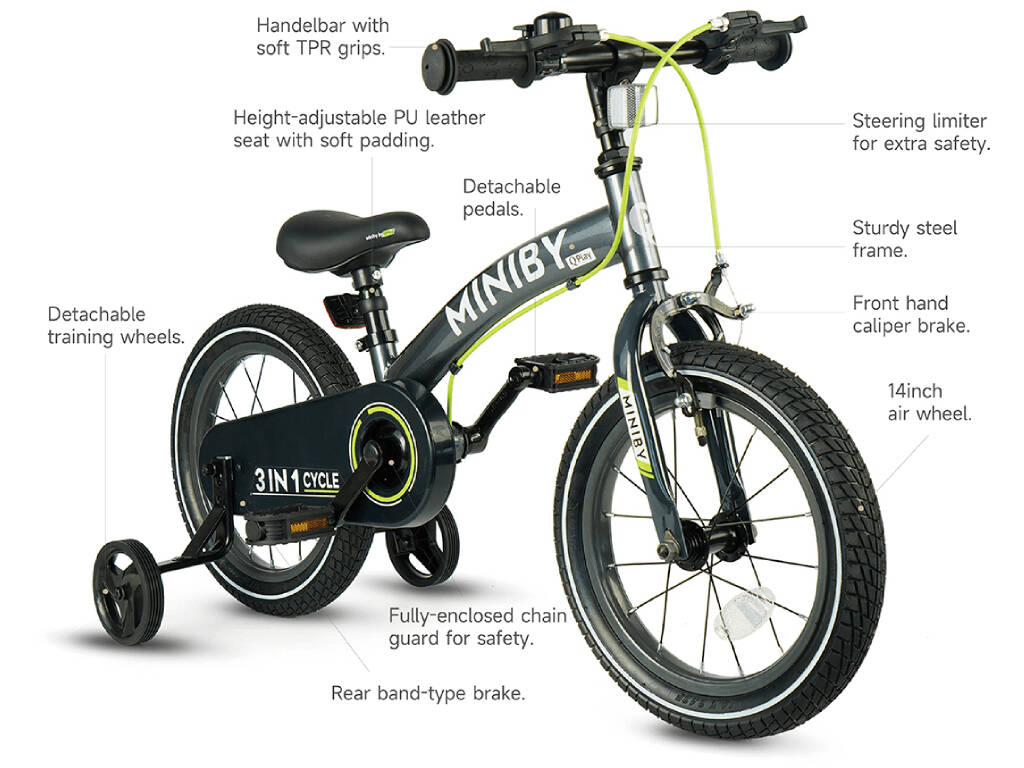 Bicicleta Miniby 3 en 1 de 14” con Estabilizadores