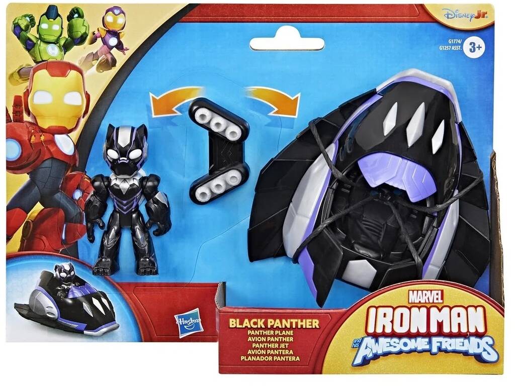 Marvel Iron Man And His Awesome Friends Figurine Panthère Noire avec avion Panthère
