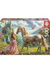 Puzzle 500 Fées, licornes et papillons