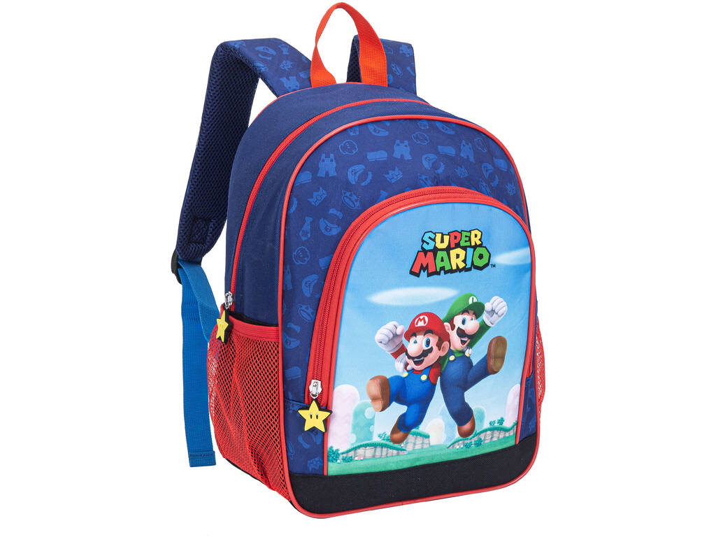 Super Mario Mochila Escolar com Bolsos de 37x27x17 cm