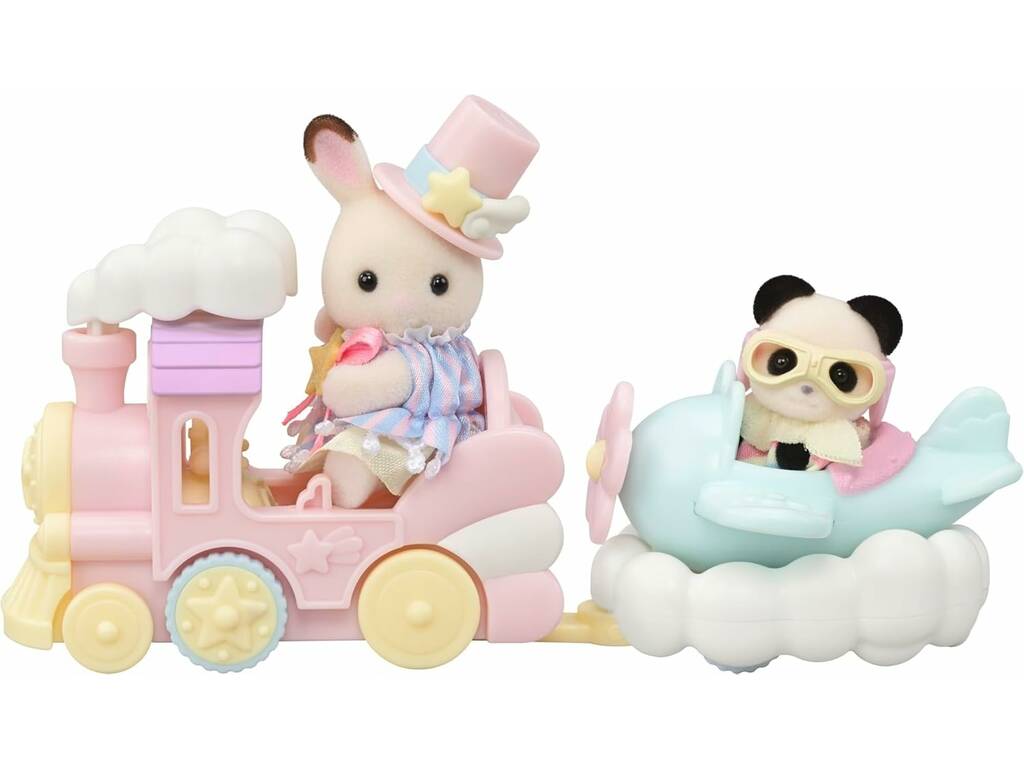 Sylvanian Families Figurine Crème avec train et Erin avec avion