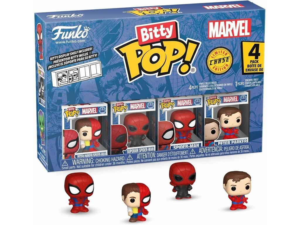Funko Bitty Pop Marvel Spiderman Pack 4 con Superior Spiderman