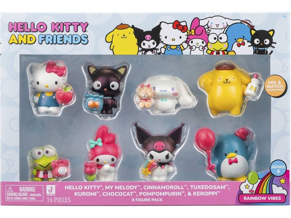 Hello Kitty And Friends Rainbow Vibes Serie 4 Pack 8 Figuras de 5 cm con Accesorios