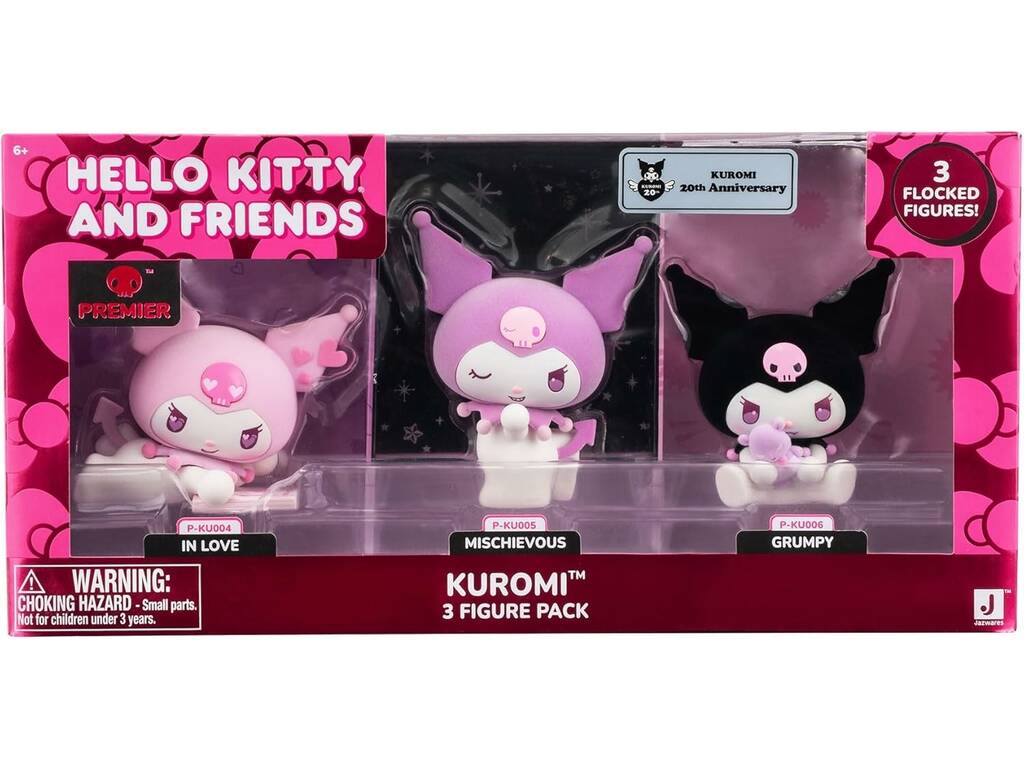 Hello Kitty And Friends Pack 3 Muñecas Premier Flocked Kuromi 20 Aniversario de 10 cm