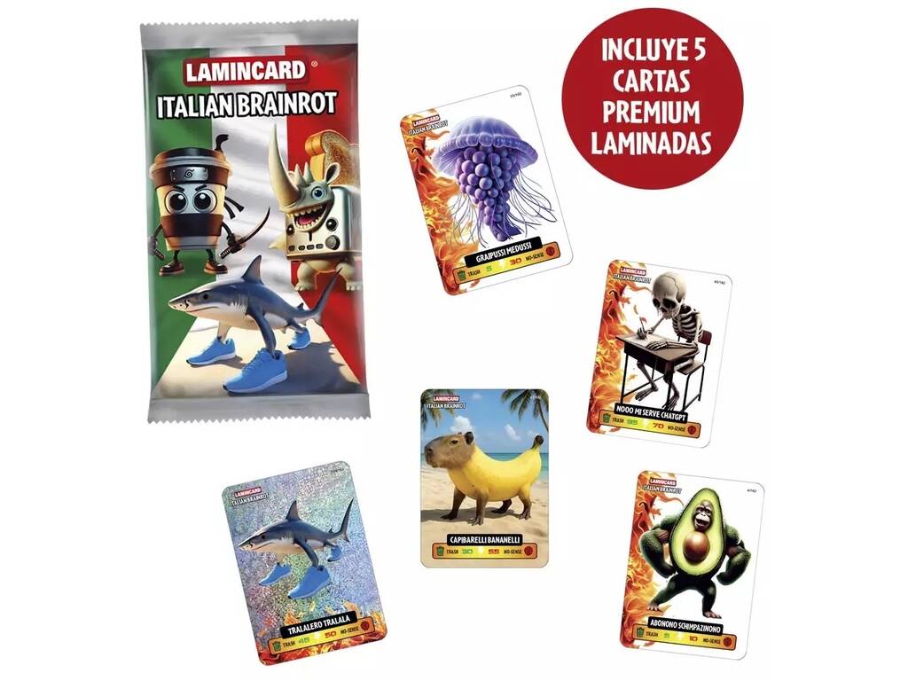 Italian Brainrot Lamincard Sachet avec 5 Cartes Premium 