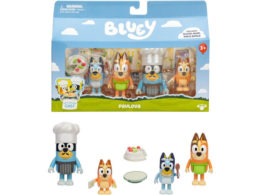 Bluey Set Jugar a Ser Chef con 4 Figuras y Accesorio