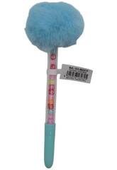 Stylo  bille bleu avec pompon et perles avec lettres 19 cm