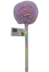 Stylo  bille multicolore avec pompon et couronne 17,5 cm