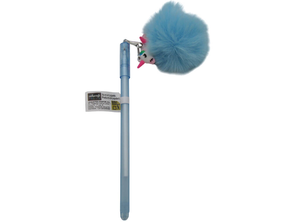 Caneta Azul com Chaveiro Pompom de 17,5 cm