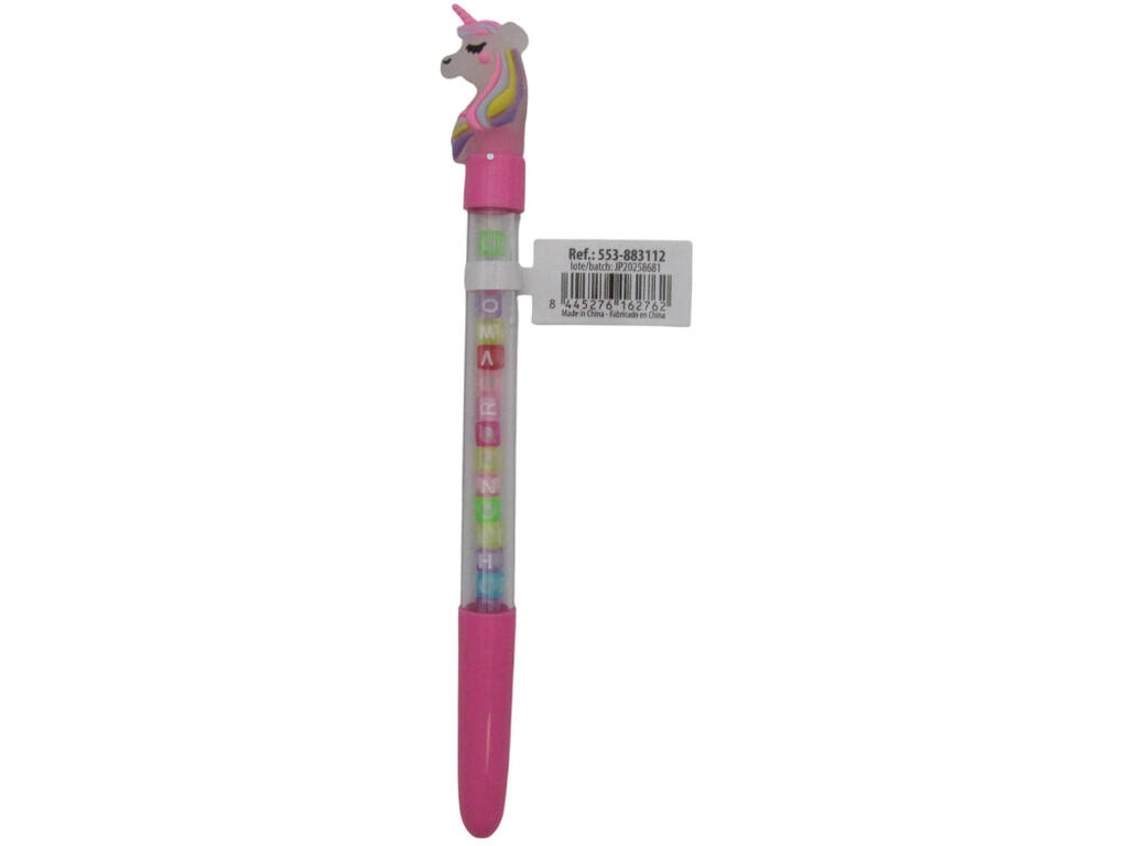 Stylo à bille bleu avec licorne et perles avec lettres 19,5 cm