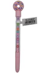 Stylo  bille bleu avec donut et perles avec lettres 18,5 cm