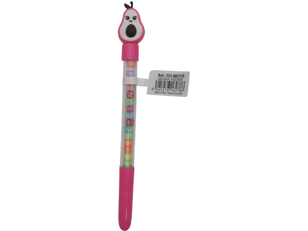 Stylo à bille bleu avec avocat et perles avec lettres 19,5 cm