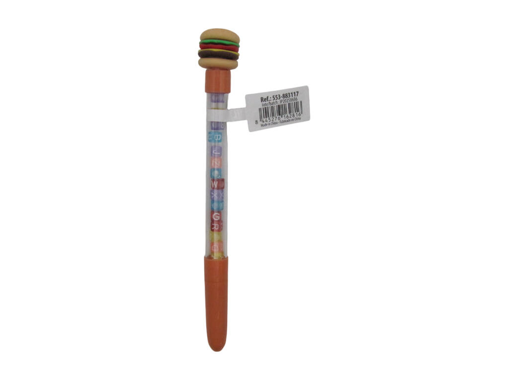 Stylo à bille bleu avec Fast Food et perles avec lettres 18,5 cm