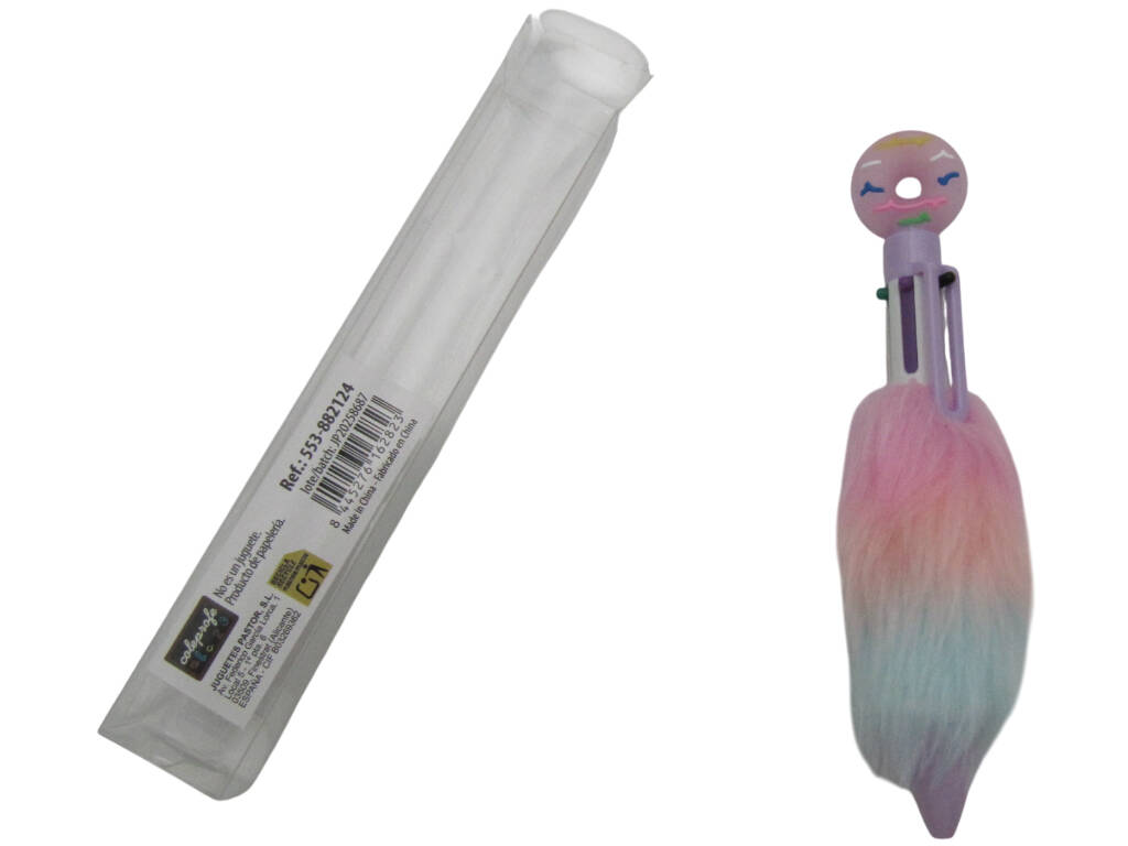 Stylo à bille 6 couleurs avec beignet et fourrure 16,5cm