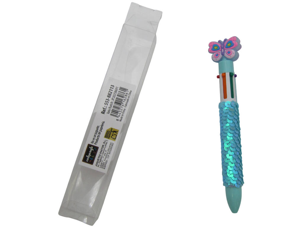 Stylo à bille 6 couleurs avec papillon 16 cm