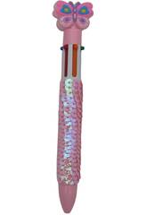 Stylo  bille 6 couleurs avec papillon 16 cm