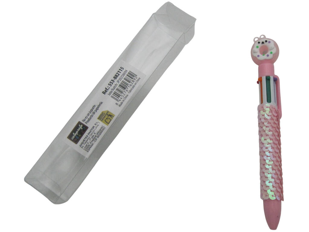 Stylo à bille 6 couleurs avec donut de 16,5 cm