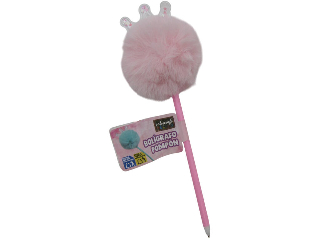 Stylo à bille noir avec pompon et couronne 22 cm