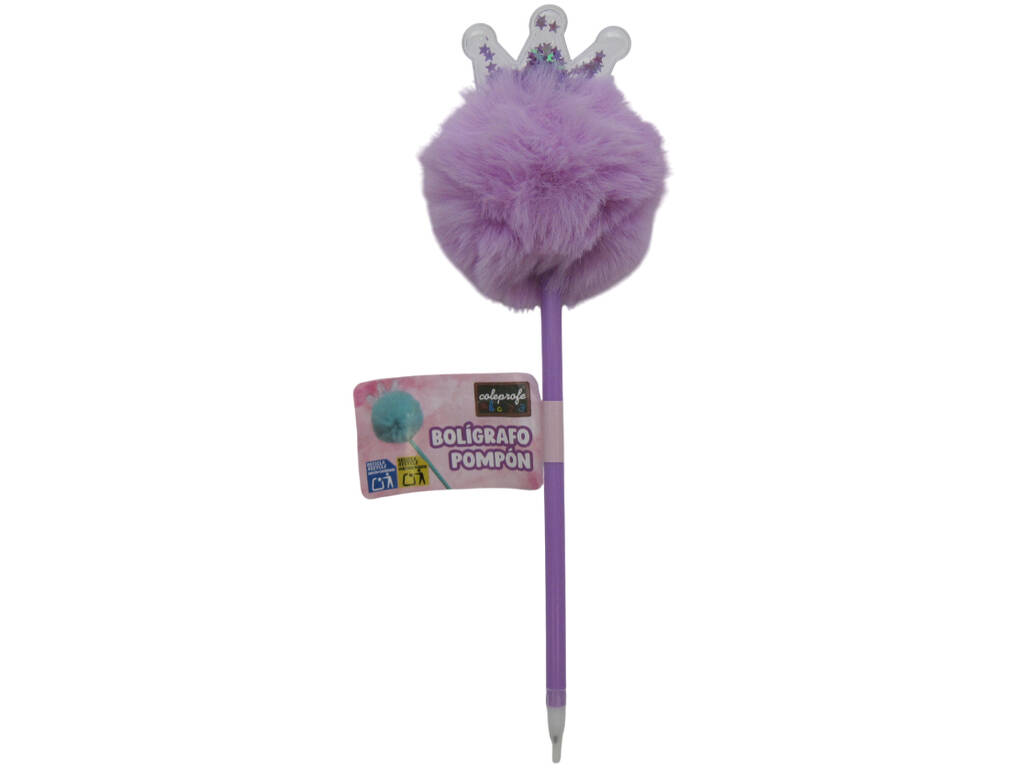 Stylo à bille noir avec pompon et couronne 22 cm
