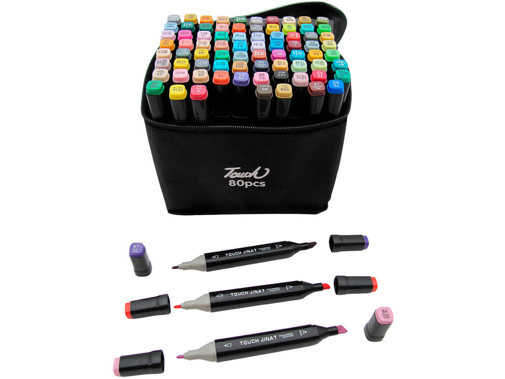 Set 80 feutres couleurs différentes avec 2 pointes de 3 et 6,5 mm dans le sac avec poignée