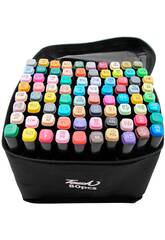 Set 80 feutres couleurs diffrentes avec 2 pointes de 3 et 6,5 mm dans le sac avec poigne