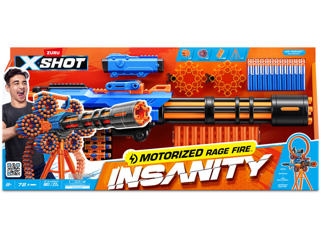 Zuru X-Shot Insanity Lanceur motorisé Rage Fire avec 72 fléchettes