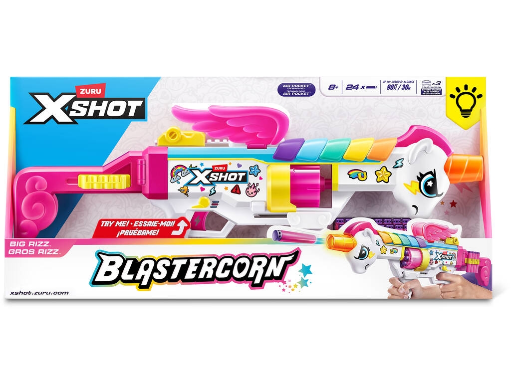 Zuru X-Shot Blastercorn Lanceur Big Rizz avec 24 fléchettes et lumière