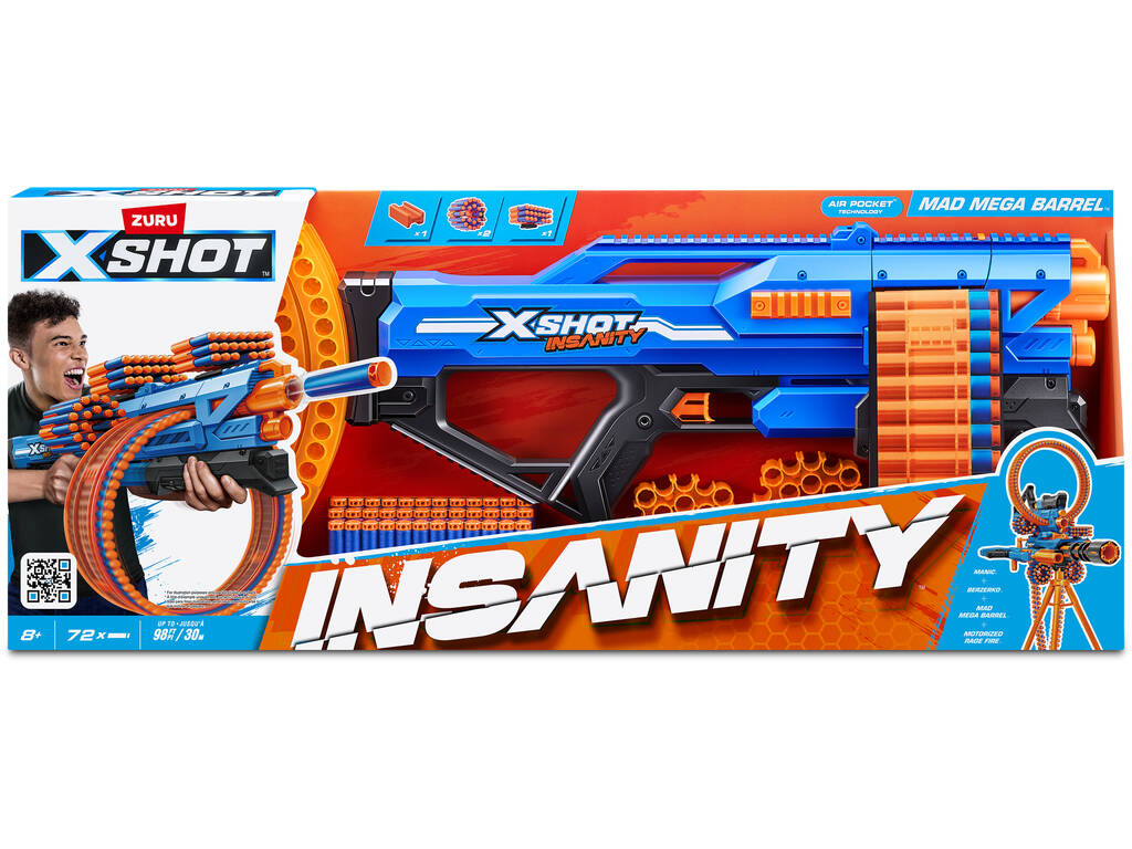 Zuru X-Shot Insanity Lanceur Mad Mega Barrel avec 72 fléchettes