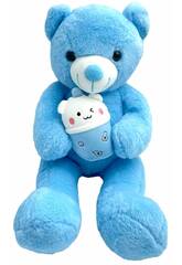 Peluche ours bleu avec verre de 60 cm
