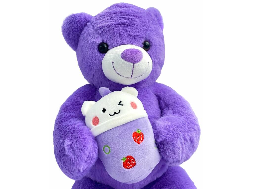 Peluche ours violet avec verre de 60 cm