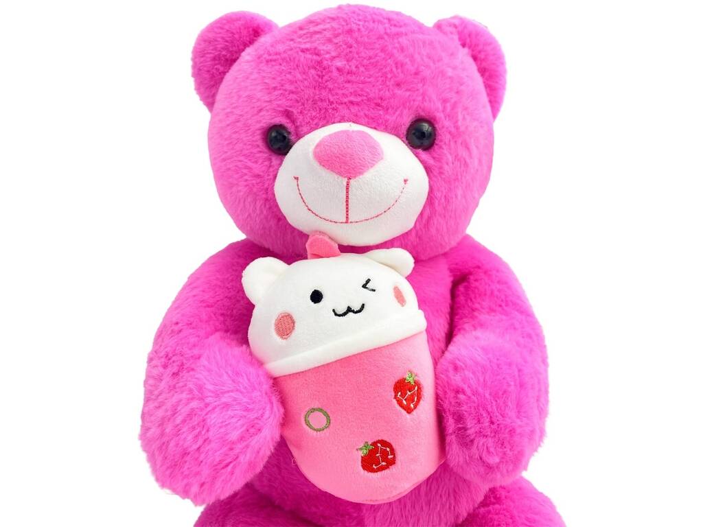 Peluche ours rose foncé avec verre de 60 cm