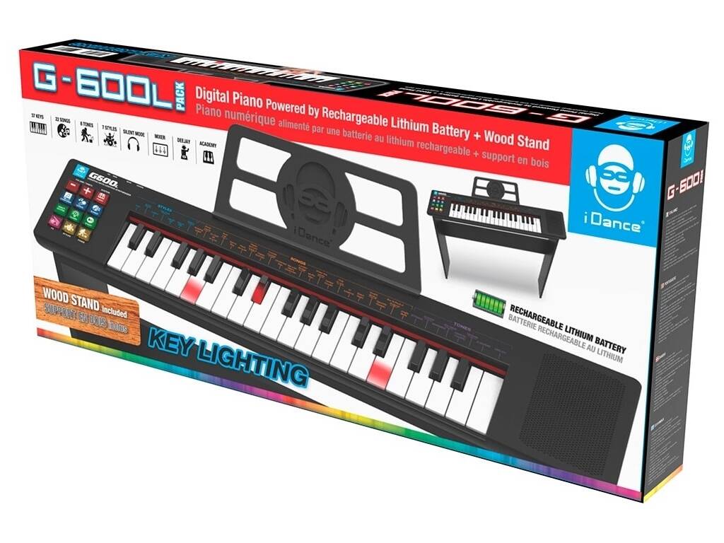 Idance Piano numérique G-600L avec 37 touches lumineuses et support en bois
