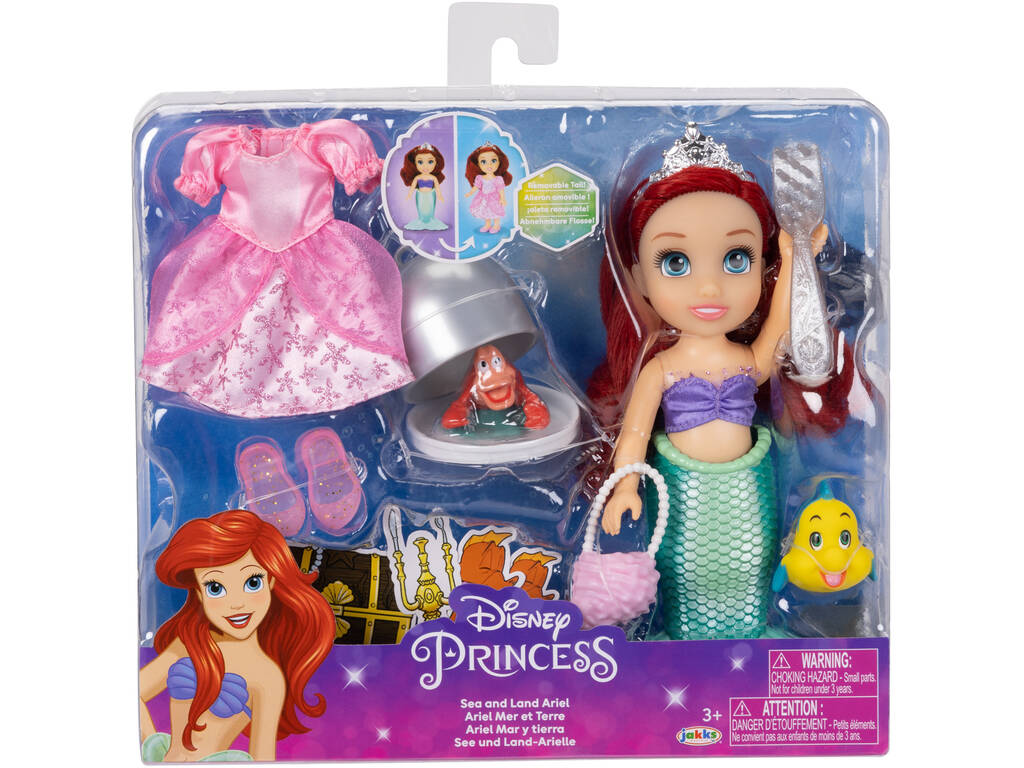 Disney Princess Boneca Ariel de 15 cm com Flounder e Sebastian
