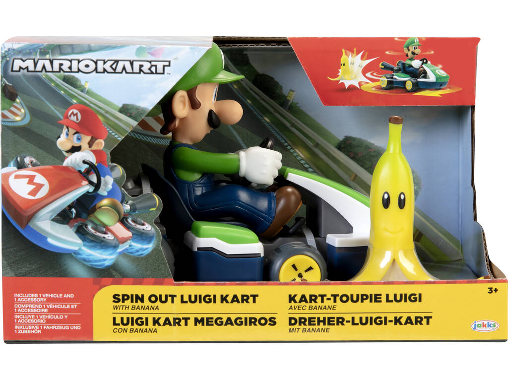 Mariokart Veículo Luigi Kart Megagiros de 12 cm com Acessório