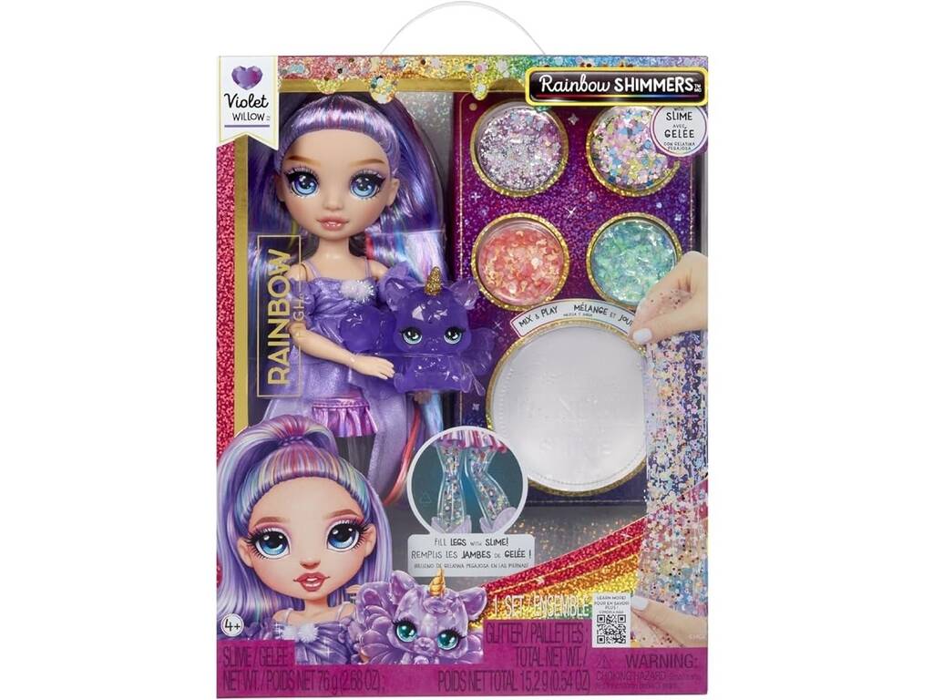 Rainbow High Shimmers Poupée Violet Willow avec slime et animal de compagnie