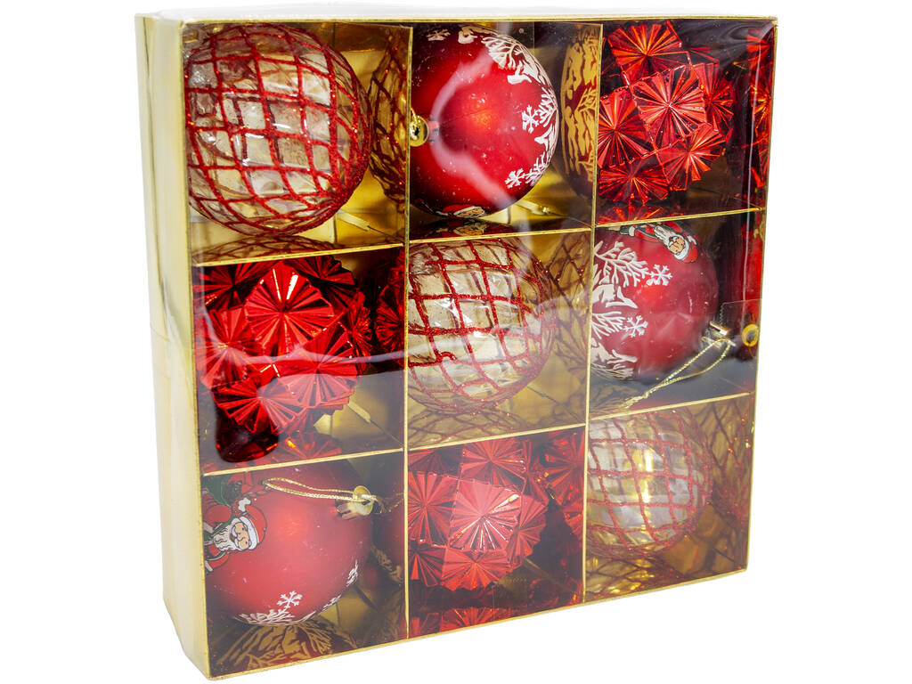 Décoration de Noël Boîte de 9 boules décoratives rouges assorties de 8 cm