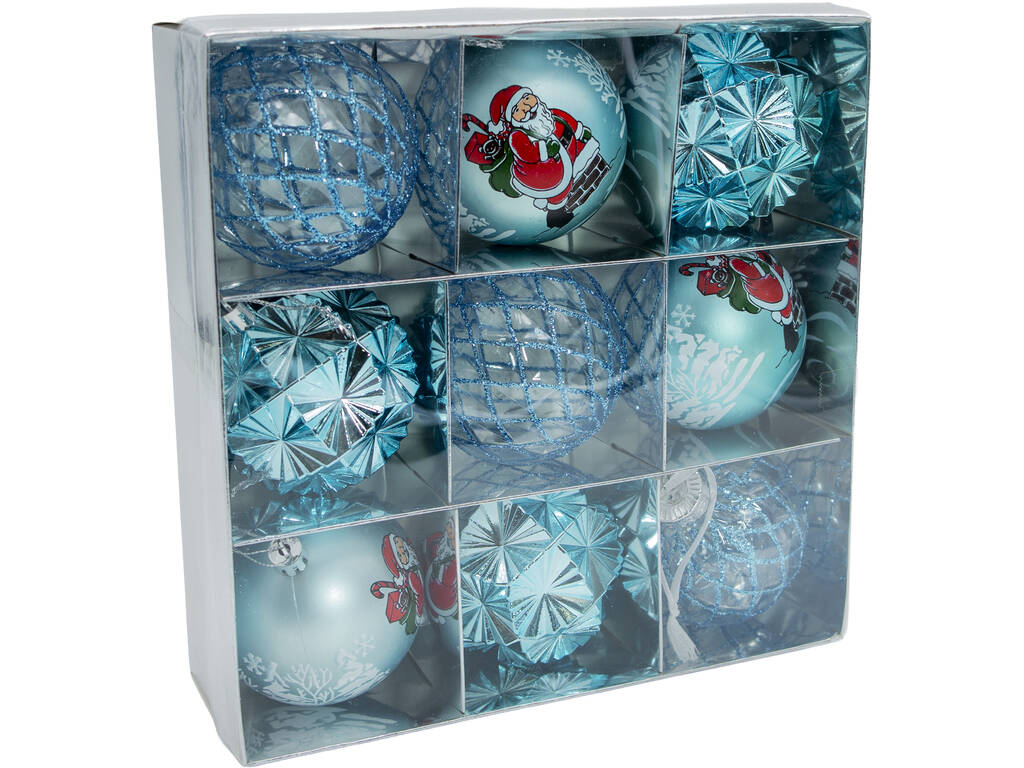 Décoration de Noël Boîte de 9 boules décoratives assorties bleues de 8 cm