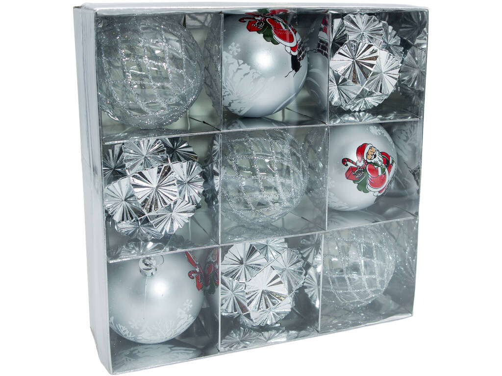 Décoration de Noël Boîte de 9 boules décoratives argentées assorties de 8 cm