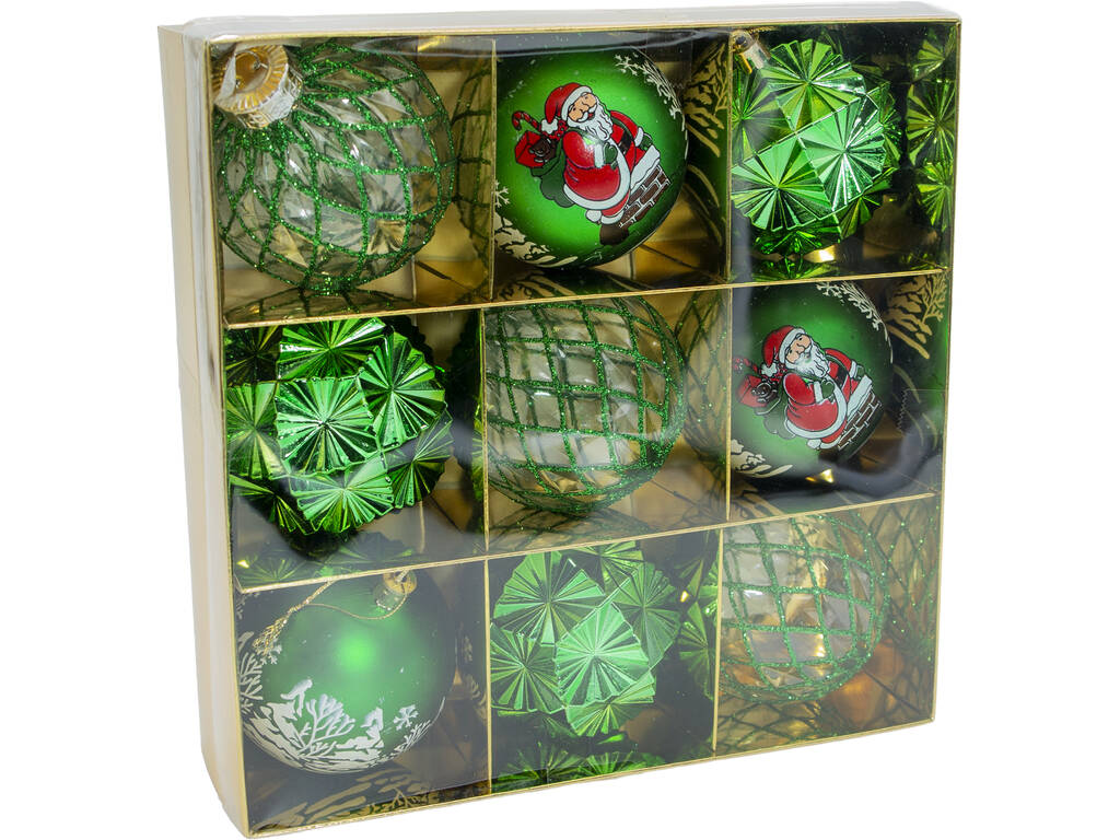 Décoration de Noël Boîte de 9 boules décoratives vertes assorties de 8 cm