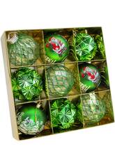 Décoration de Noël Boîte de 9 boules décoratives vertes assorties de 8 cm