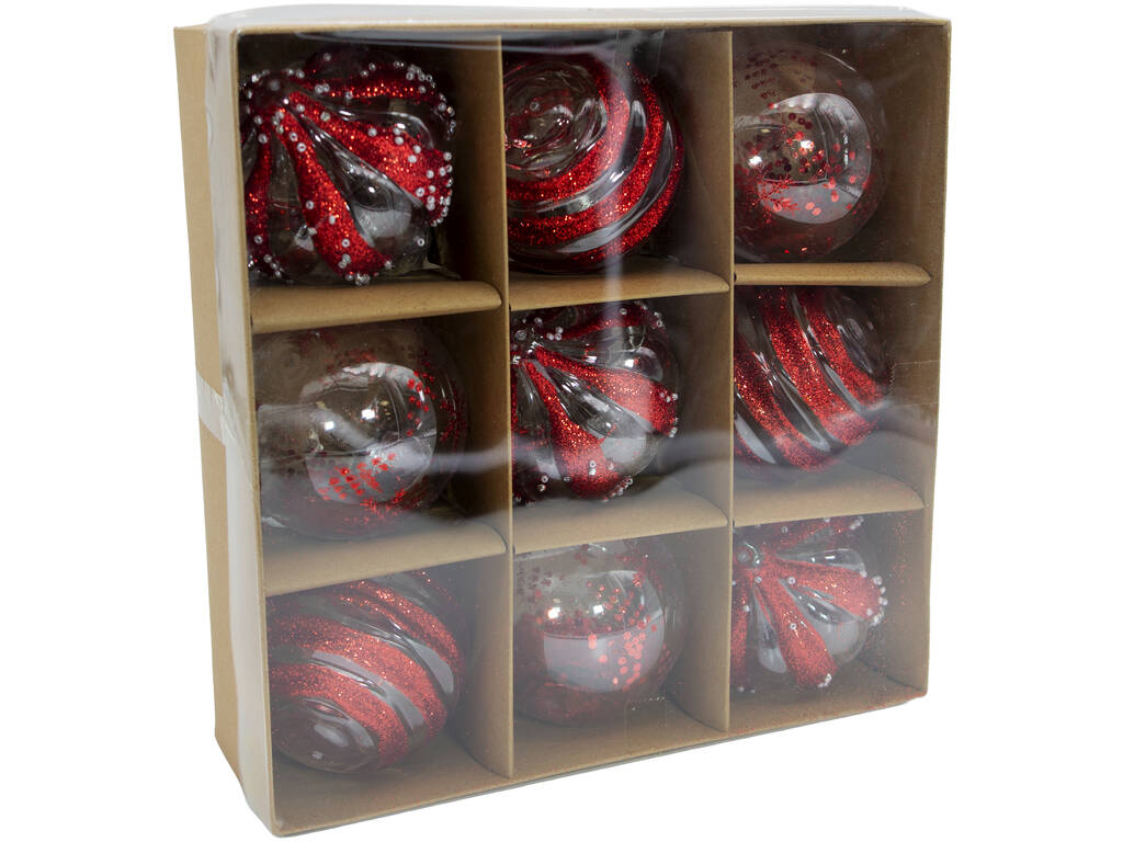 Décoration de Noël Boîte de 9 boules décoratives assorties pailletées rouges de 8 cm