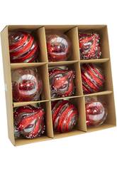 Décoration de Noël Boîte de 9 boules décoratives assorties pailletées rouges de 8 cm