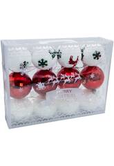 Décoration de Noël Boîte de 12 boules rouges et blanches de 6 cm
