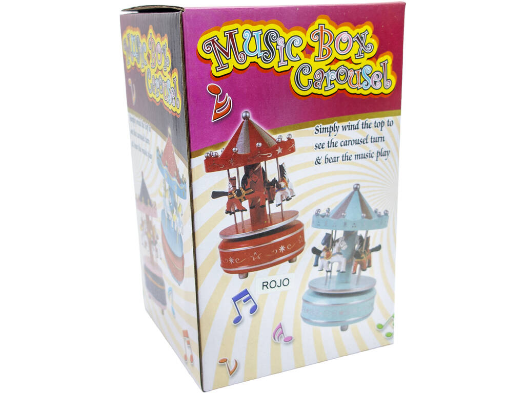 Décoration de Noël Carrousel musical rouge à remontoir de 15 cm