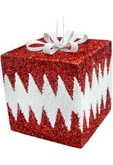 Décoration de Noël Boîte cadeau rouge avec paillettes et nœud blanc de 20 cm