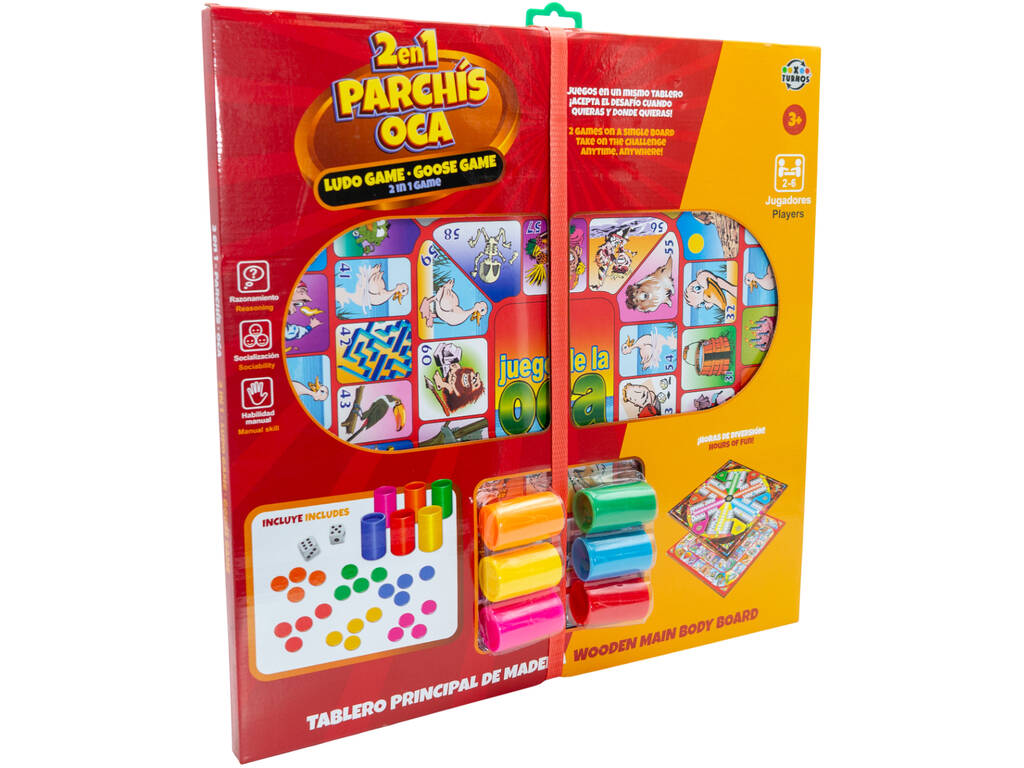 Parchís et Oca 2 en 1 pour 6 joueurs avec plateau en bois et accessoires