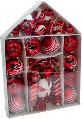 Décoration de Noël Boîte contenant 26 décorations rouges assorties de 6 cm