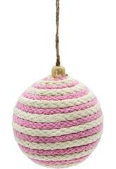 Ornamento Natalício Bola Rosa e Branca de Cordão de 8 cm